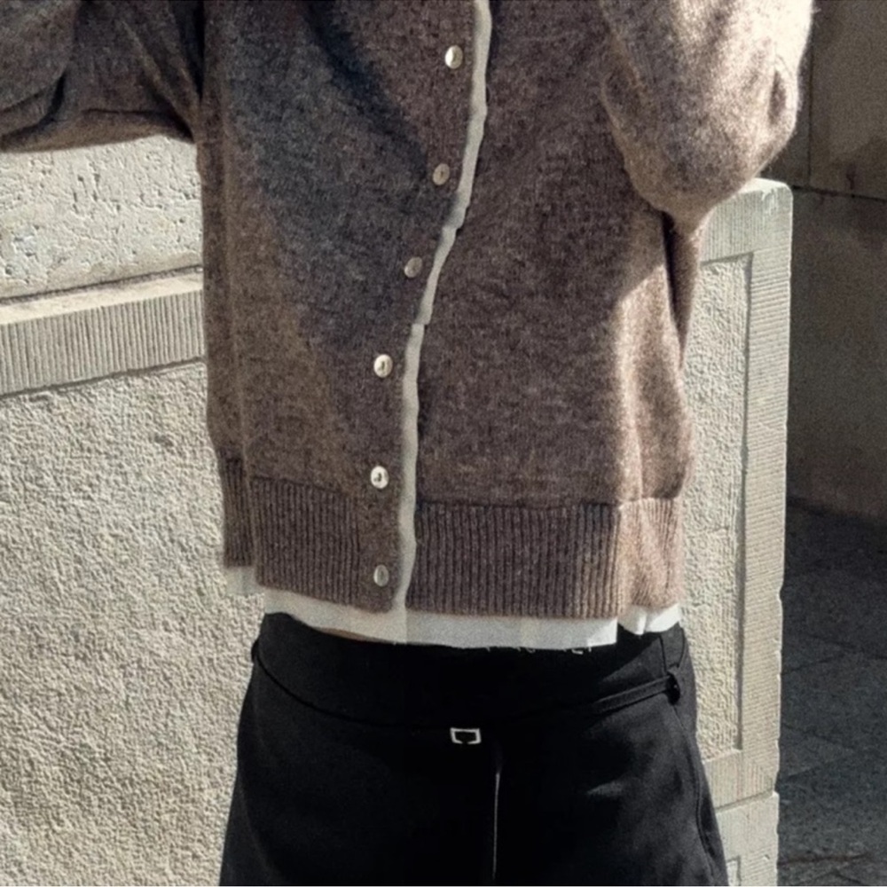 Zara Combination Knit Wool Blend, Cotton Lined Cardigan Sweater. Mink. L NWT - Picture 6 of 12